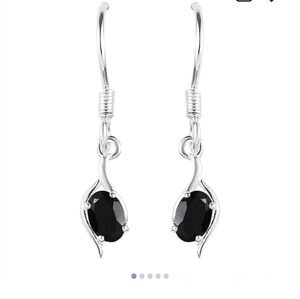 🆕️ Thai Black Spinel Wishbone Fish Hook Earrings in Sterling Silver 1.00 ctw